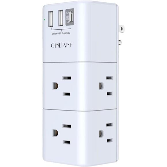USB Outlet Extender Surge Protector - QINLIANF Multi Plug Outlet with Rotating - Picture 1 of 8